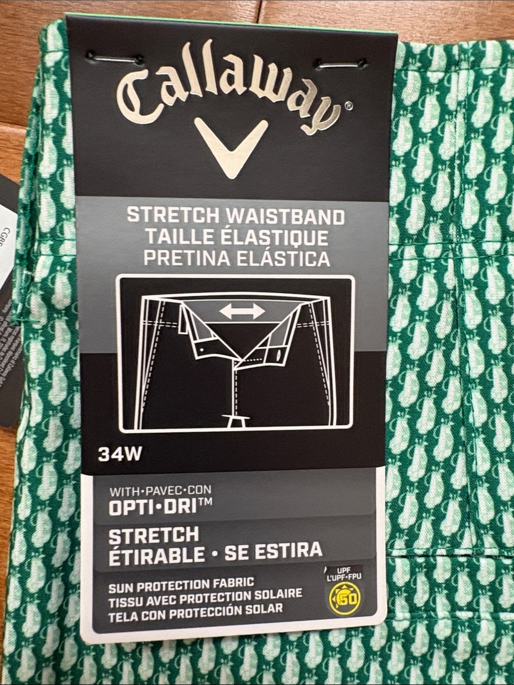 Callaway Green Geo-Print Men’s Flat Front Golf Shorts - Picture 4 of 5